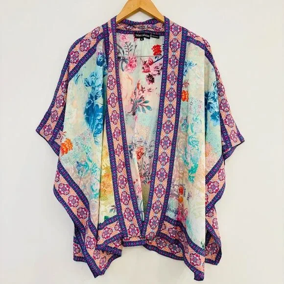 Tolani Collection Boho Floral Kimono Top Open Front Multicolor Sz M Festival - Picture 2 of 6